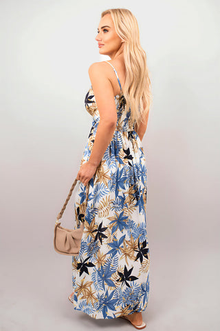 Floral V-Neck Sleeveless Romper Midi Dress