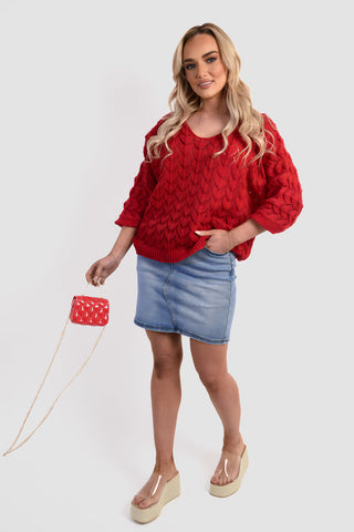 Half Sleeve Chunky Cable Knit Jumper