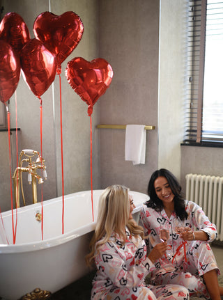 Heart Print Long Sleeve Button Top & Pants Pyjamas Set