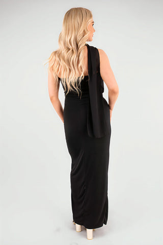 High Slit Draped Scarf Maxi Dress