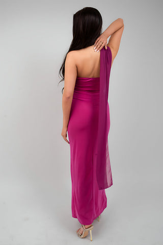 High Slit Draped Scarf Maxi Dress