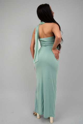 High Slit Draped Scarf Maxi Dress