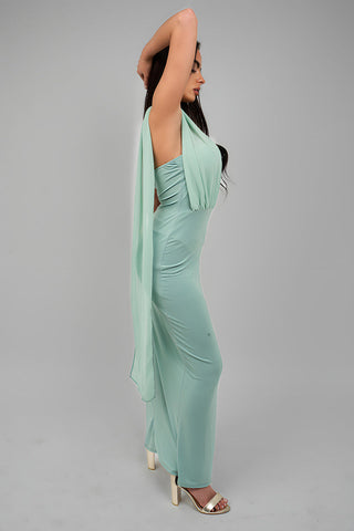 High Slit Draped Scarf Maxi Dress