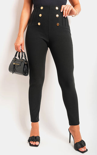 High Waisted Button Front Detail Trouser