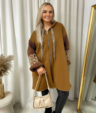 Leopard Print Knitted Sleeve Hoodie