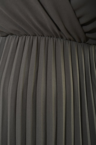 Long Sleeve V-Neck Pleated Maxi Dress