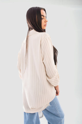 Oversized Long Sleeve Glitter Striped Button Down Shirt