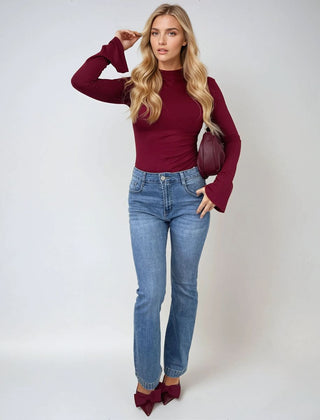 Rhinestone Hem High Waist Flare Jeans