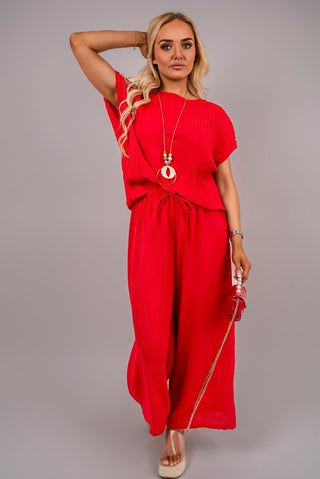 Ribbed Short Sleeve Top and Wide Leg Trouser Co-ord Set