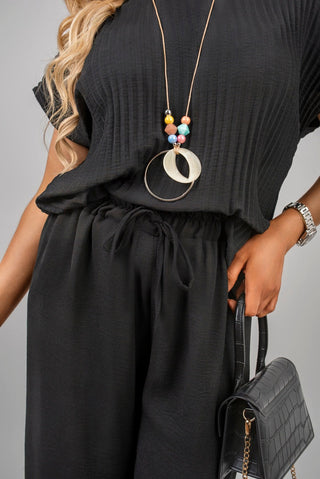 Ribbed Short Sleeve Top and Wide Leg Trouser Co-ord Set