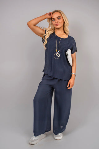 Ribbed Short Sleeve Top and Wide Leg Trouser Co-ord Set