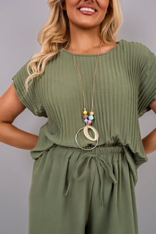 Ribbed Short Sleeve Top and Wide Leg Trouser Co-ord Set