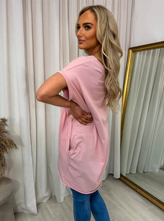 Round Neck with Side Pockets Oversized Top