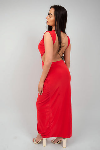 Ruched Backless V Slit Women Bodycon Maxi Dress