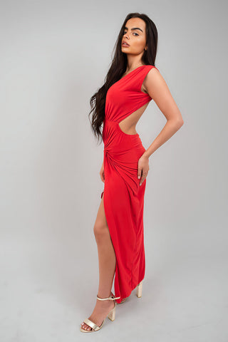 Ruched Backless V Slit Women Bodycon Maxi Dress