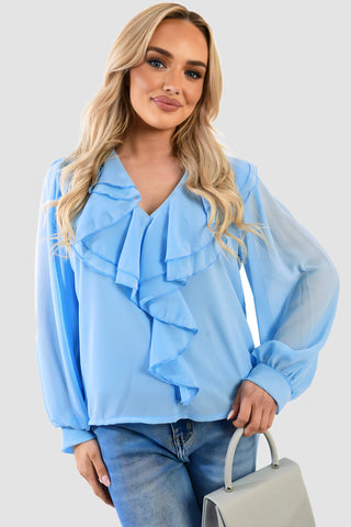 Ruffle Trim Front Long Sleeve Top