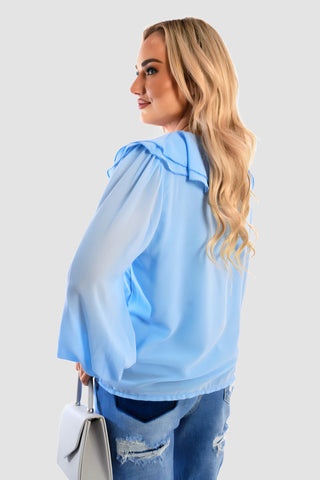 Ruffle Trim Front Long Sleeve Top