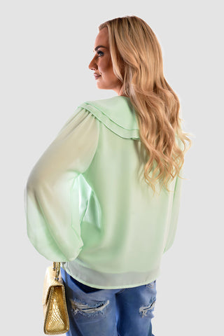 Ruffle Trim Front Long Sleeve Top