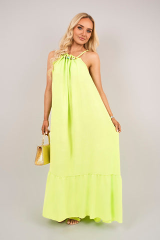 Sleeveless Beaded Halter Neck Maxi Dress with Tiered Hem