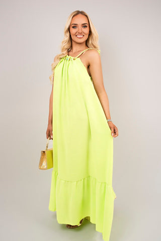 Sleeveless Beaded Halter Neck Maxi Dress with Tiered Hem