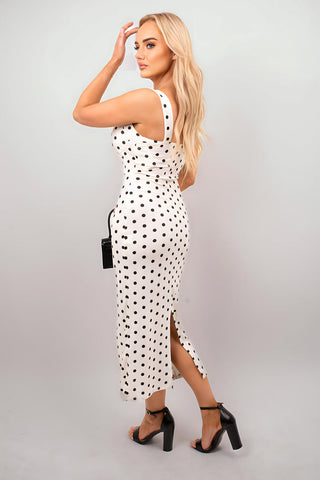Sleeveless Polka Dot Print Bodycon Midi Dress