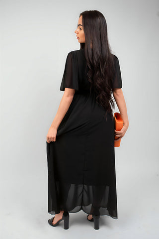 Smocked Waist V Neck Short Sleeve Flowy Maxi Dress
