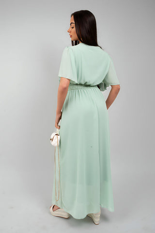 Smocked Waist V Neck Short Sleeve Flowy Maxi Dress