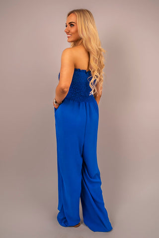 Strapless Shirred Bandeau Wide Leg Jumpsuit