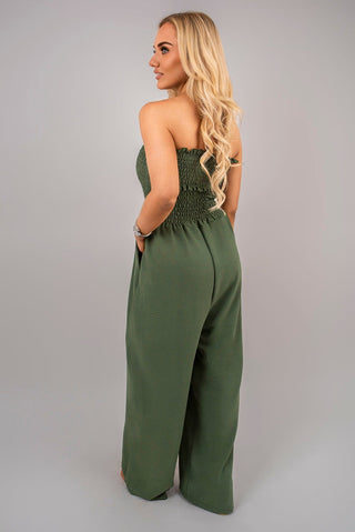 Strapless Shirred Bandeau Wide Leg Jumpsuit