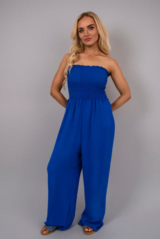 Strapless Shirred Bandeau Wide Leg Jumpsuit