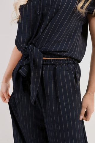 Striped Button Down Tie Front Top and Trouser Co-ord Set