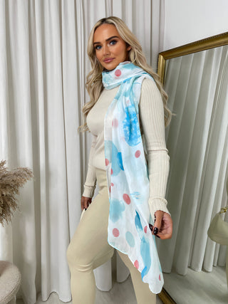 Summer Wrap Scarf with Printed Large Polka Dots