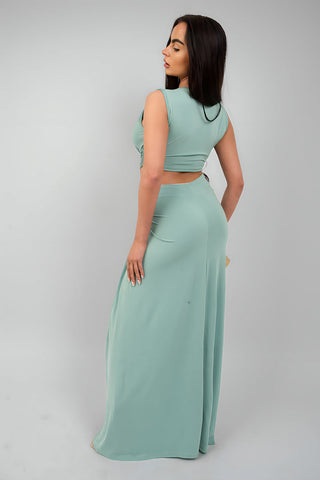 Twist Detail Plunge Split Leg Cut Out Maxi Dress