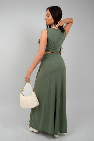 Twist Detail Plunge Split Leg Cut Out Maxi Dress