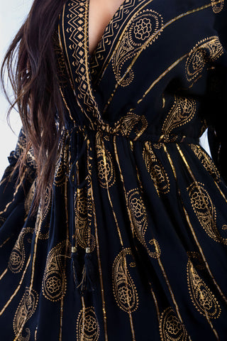 V-neck Printed Boho Maxi Dress