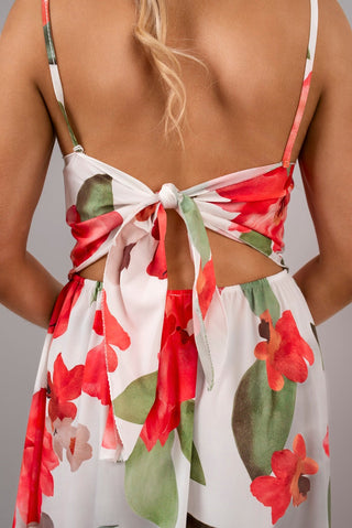 V Neck Spaghetti Strap Maxi Dress with Floral Print