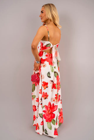 V Neck Spaghetti Strap Maxi Dress with Floral Print