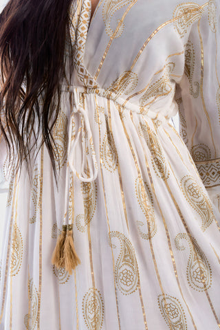 V-neck Tassel Detail Embellished Boho Maxi Dress