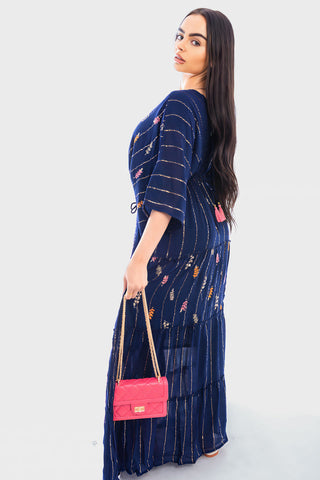 V-Neck Tassel Printed Detail Maxi Dress