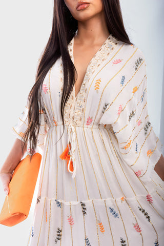 V-Neck Tassel Printed Detail Maxi Dress
