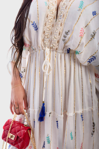 V-Neck Tassel Printed Detail Maxi Dress