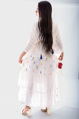 V-Neck Tassel Printed Detail Maxi Dress