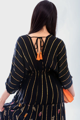 V-Neck Tassel Printed Detail Maxi Dress