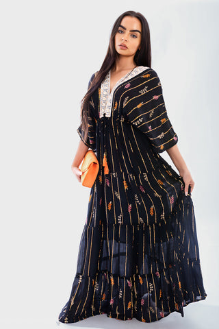 V-Neck Tassel Printed Detail Maxi Dress