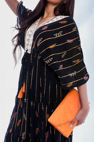 V-Neck Tassel Printed Detail Maxi Dress
