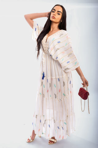 V-Neck Tassel Printed Detail Maxi Dress