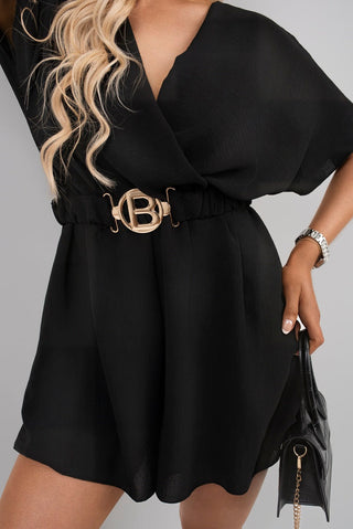 Wrap Front Short Sleeve Belted Playsuit with Elastic Waist