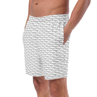 Official Logo Repeat Print Swim Shorts - White Mr Photogenic