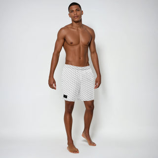 Official Logo Repeat Print Swim Shorts - White Mr Photogenic