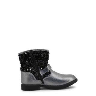 Silver and black sequined ankle boot.